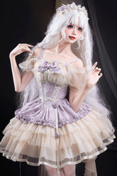 Purple/Ivory Dance of Time Triple-Layered Ballet Style Bowknot Lace-Up Sweet Lolita Jsk Dress